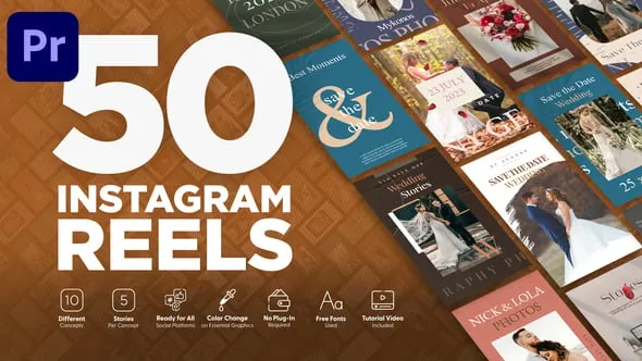 50个适用各种风格的婚庆活动竖屏海报邀请函短视频PR模板下载 Wedding Instagram Reels