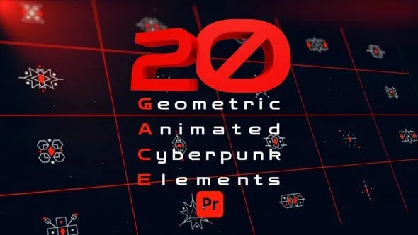 20个赛博朋克元素几何动画PR模板下载 Geometric Animated Cyberpunk Elements For premiere pro