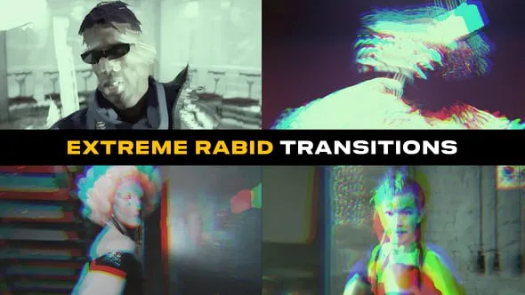 16种加速快闪摇动冲击特效转场效果过渡PR模板下载 Extreme Rabid Transitions