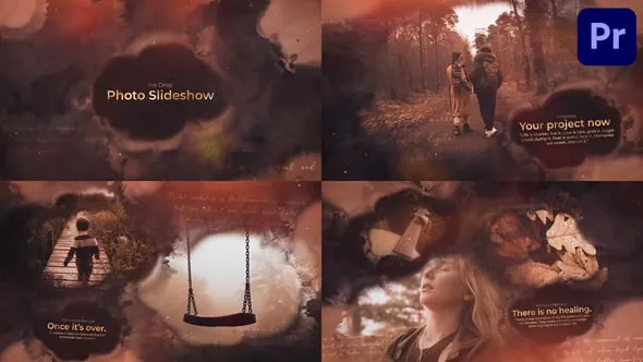 抒情歌词水彩墨滴效果复古素描作品相册动画场景PR模板 Ink Drop Photo Slideshow for Premiere Pro