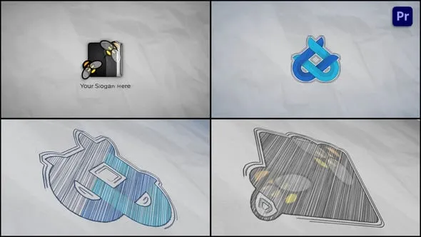 简约干净铅笔素描绘图标志LOGO展示PR模板下载 Pencils Logo Reveal V.2