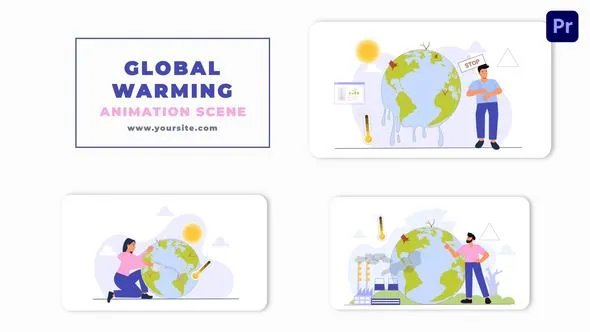 地球环境变化气候变化全球变暖矢量动画场景PR模板下载 Climate Change Global Warming Vector Animation Scene