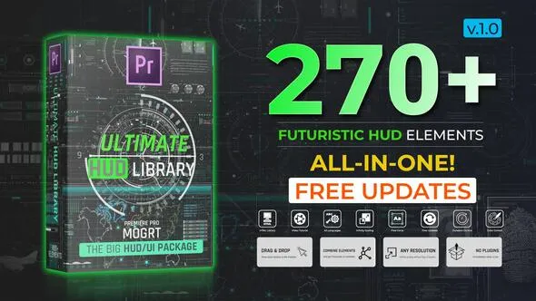 未来图形元素技术图标加载器地图动画PR模板下载 Ultimate HUD Library For Premiere Pro