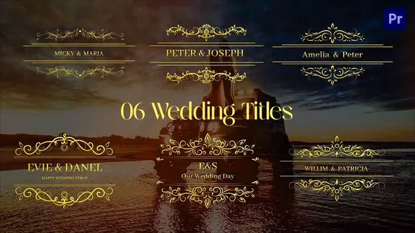 皇家金色宫廷风婚礼字幕宴会电子邀请函文本动画PR模板下载 Wedding Titles Premiere Pro Template