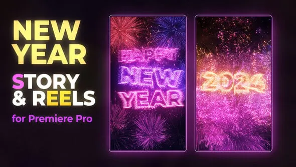 新年快乐烟花粒子竖屏短视频片头PR模板下载 New Year Story