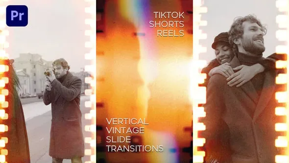 15个垂直复古电影烧录胶片幻灯片转场过渡PR模板下载 Vertical Vintage Slide Transitions