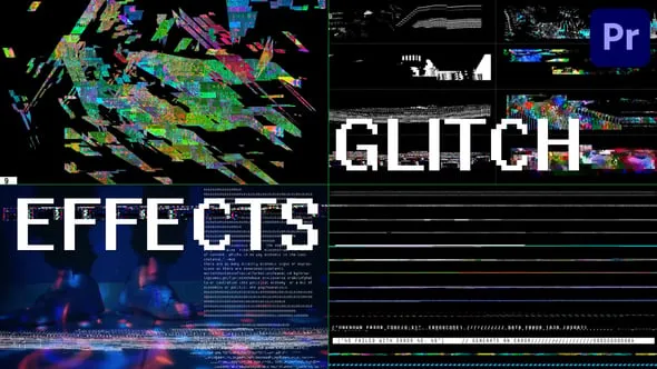 现代科技RGB像素艺术感数字失真毛刺效果故障叠加元素PR模板下载 Glitch Effects for Premiere Pro