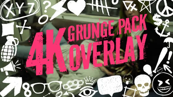 画笔涂鸦标记箭头表情符号定格动画叠加元素AE与PR模板 Grunge Pack Overlay 4K