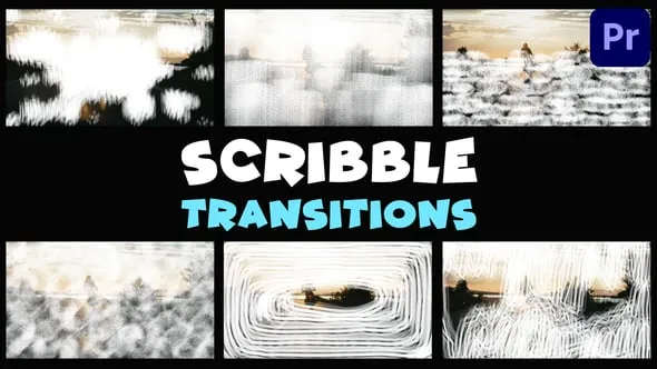 光学效果的卡通过渡动态涂鸦转场动画-PR模板 Scribble Transitions