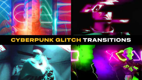 12个赛博朋克主题故障转场-PR模板 Cyberpunk Glitch Transitions