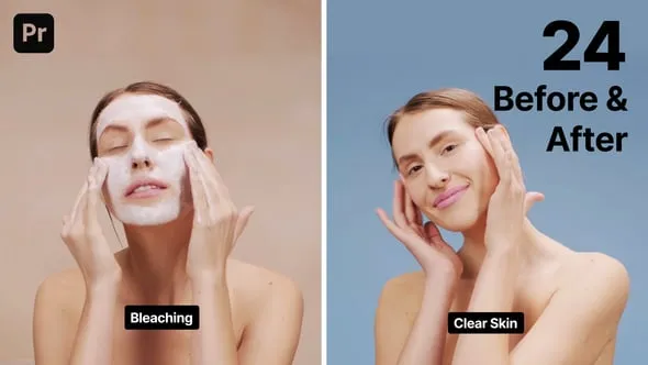 护肤美妆造型前后对比整容医疗家居装修效果比较分屏动画-PR模板 Before and After