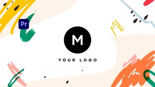 彩色涂鸦艺术画笔描边效果热带活力风格LOGO片头-PR模板 Logo Paint Brush Tropical