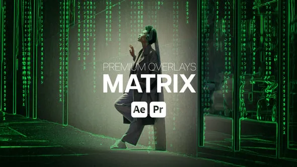 网络数字矩阵黑客帝国代码叠加特效画面-AE与PR模板 Premium Overlays Matrix
