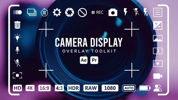 32个相机取景器图标摄像机取景框叠加工具包-AE&PR模板 Camera Display Overlay Toolkit