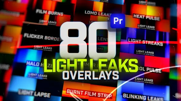 80种动画漏光胶片滤镜色彩效果光效叠加PR模板 Animated Light Leaks Overlays Pack For Premiere Pro