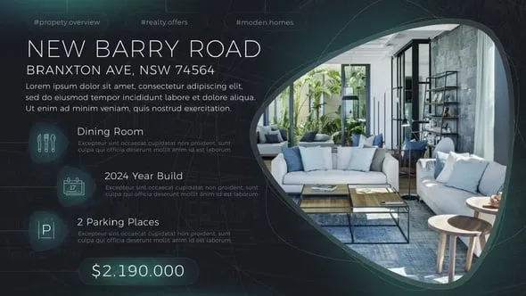 流动线条房地产装修公司宣传含实用房地产简笔划图标AE模版 Real Estate Glass Slides