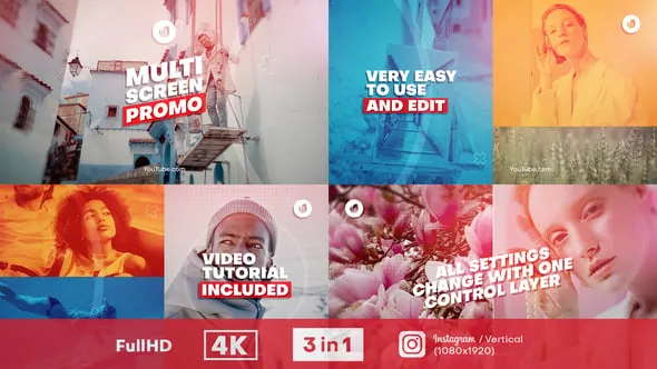 IGTV垂直版多屏图像介绍4K标题头像个人社交展示短视频AE模版 Multi Screen Promo