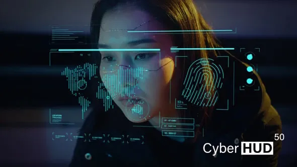 50组HUD全息图形元素未来科技网络数据安全电子竞技UI信息图表AE模版 Cyber HUD 50 Elements