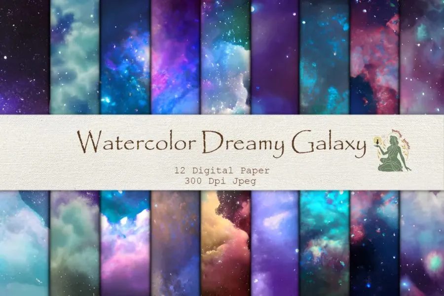12款水彩梦幻天空宇宙夜空星云背景设计合成图片素材 Watercolor Dreamy Fantasy Digital Paper