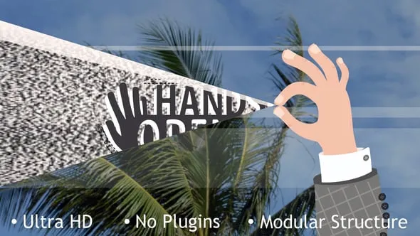 创意卡通手势演绎幕布效果标题动画娱乐营销开场视频AE模版 Hands Opener