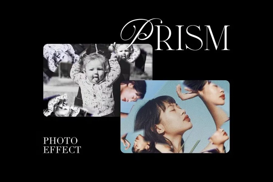 复古颗粒纹理棱镜光线折射照片特效PSD模板 Grainy Prism Photo Effect