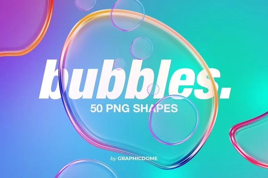 50款活力透明水滴液体肥皂气泡抽象艺术PNG图片素材 50 Bubbles PNG Shapes