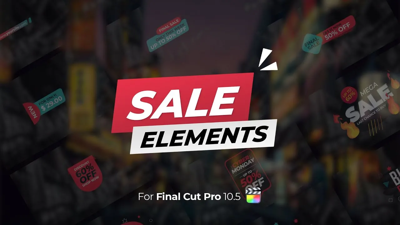FCPX插件-21个文字标题和6个背景销售标签价格视频字幕 Sale Elements for Final Cut Pro