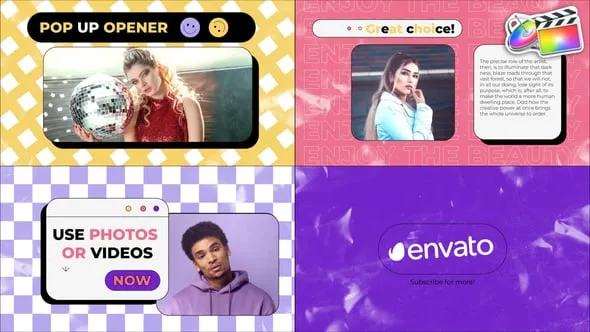 时尚动感弹出式视频开场相册幻灯片动画FCPX插件下载 Stylish Pop Up Opener