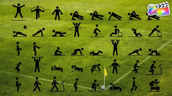 40个体育运动健身象形卡通人物图标动画FCPX插件下载 40 Animated Fitness Pictograms