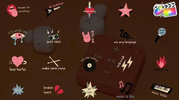 20个创意卡通时尚音乐文字标题动画FCPX插件下载 Music Titles