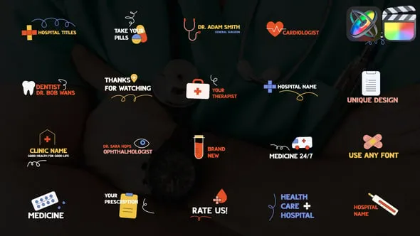 20个医疗健康图形文字标题动画FCPX插件下载 Hospital Titles