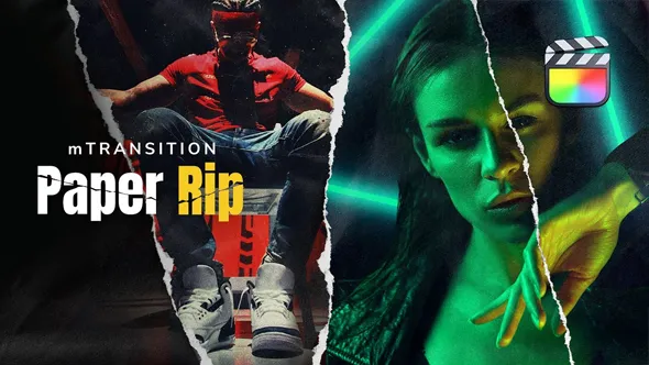 52种复古嘻哈杂志撕纸折痕拼贴效果风格化转场动画FCPX插件下载 motionVFX – mTransition Paper Rip