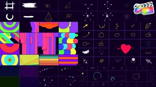 100个二维卡通彩色动态图形元素动画FCPX插件下载 Shape Elements Pack