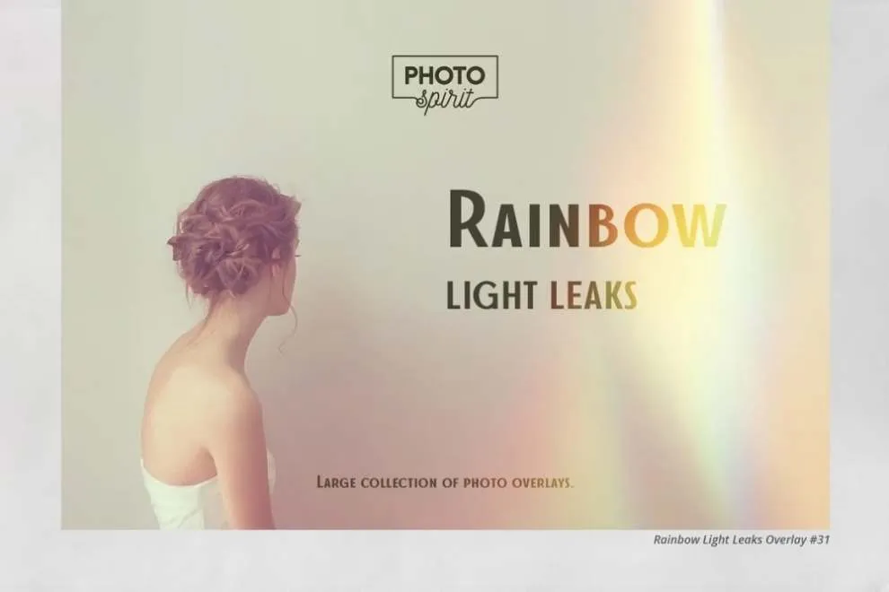 60张彩虹光镜头光效照片叠加合成素材+PS动作 Rainbow Light Leaks Overlays