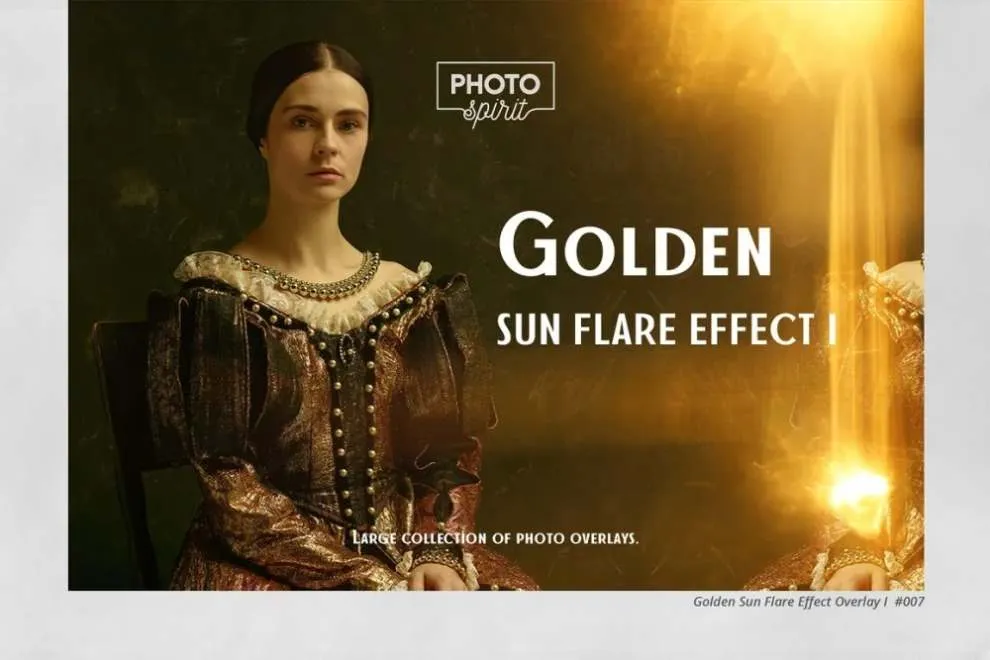 55张金色太阳耀斑光斑照片叠加合成素材+PS动作 Golden Sun Flare Overlay Effect 1