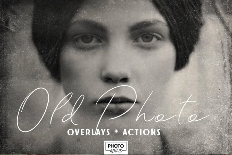 48张复古老照片灰尘划痕叠加素材+PS动作 Old Photo Effect Overlays + Actions