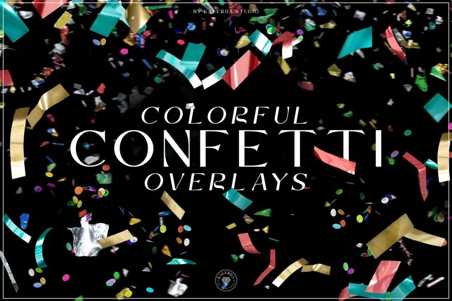 10款喜庆节日氛围增强五彩纸屑照片叠加PNG素材 Colourful Foil Confetti Overlays