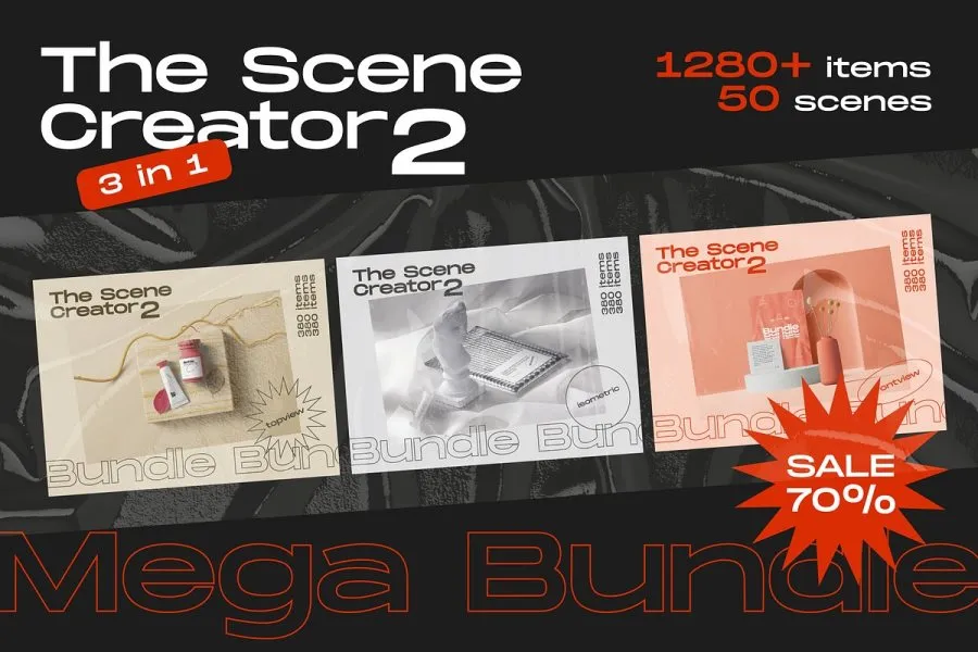 1280种生活日常品牌文具包装文创产品场景展示PS模型样机3合一 The Scene Creator 2 – Bundle 3 in 1