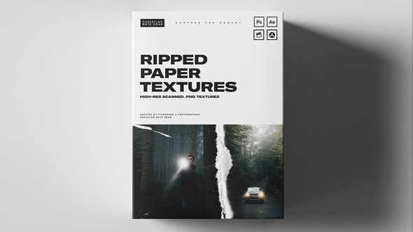 25张高分辨率撕裂纸张灰尘噪点纹理艺术拼贴设计叠加素材 Christian Mate Grab – Ripped Paper Textures