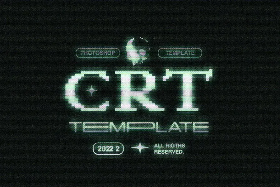 老式复古CRT屏幕显示杂色噪点故障条纹色彩溢出模糊花屏特效PSD模板 CRT Photoshop Template