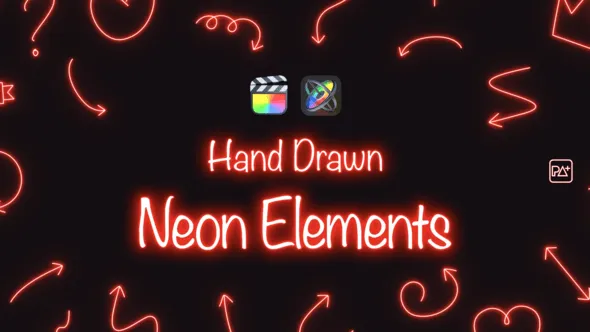 48种手绘霓虹发光线条图形元素动画FCPX插件下载 Hand Drawn Neon Elements