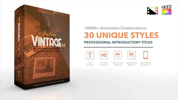 30种复古文字标题排版设计动画FCPX插件 ProIntro Vintage V2