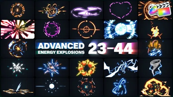 80个卡通闪电能量电流爆炸元素MG特效动画FCPX插件 Advanced Energy Explosions Pack 23-44