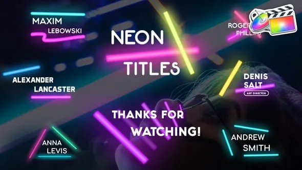 8组动感霓虹灯荧光棒文字标题动画FCPX插件 Neon Lights Titles