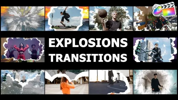 10组爆炸火焰烟雾波浪扩散转场预设FCPX插件 Realistic Explosions Transitions