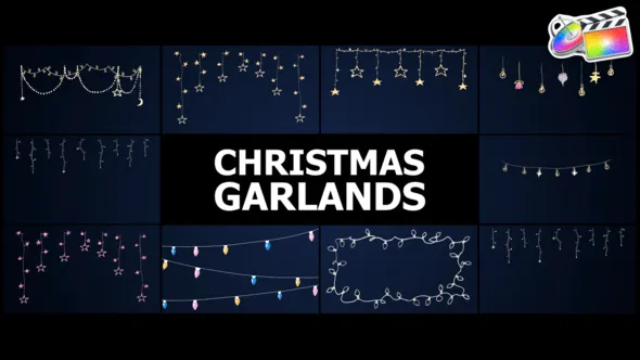 8个创意卡通圣诞节装饰花灯动画FCPX插件 Christmas Garlands FCPX