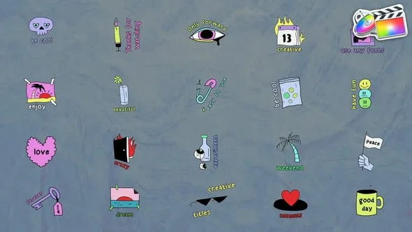 20款时尚卡通创意趣味酸性文字标题动画FCPX插件 Acid Funny Titles 中文版