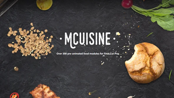 276个水果蔬菜肉类面包佐料食物餐具元素烹饪美食动画FCPX插件 motionVFX – mCuisine