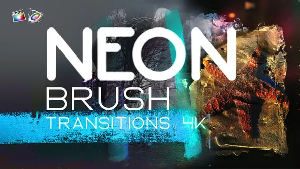 7种时尚彩色笔刷涂鸦划痕故障扰乱转场动画FCPX插件 Neon Brush Transitions 4K