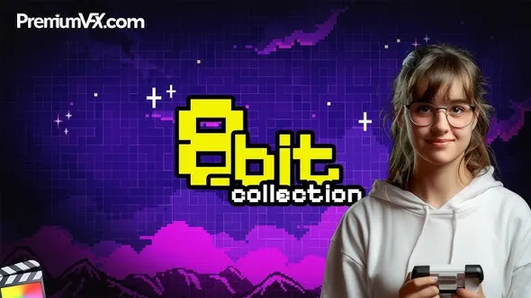 70个复古8Bit像素风格化游戏图形符号标题元素转场动画FCPX插件 PremiumVFX – 8bit Collection 汉化版